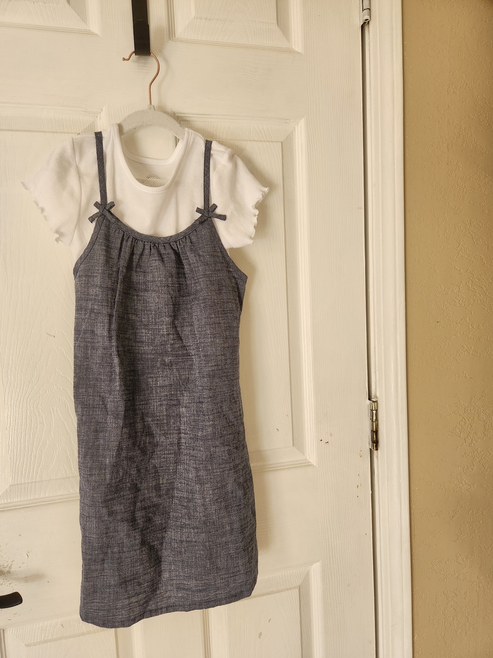 Girls Chambray Slip Dress with White Tee